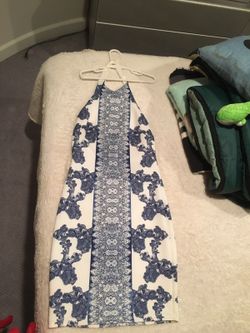 Solemio Halter Blue Print Dress