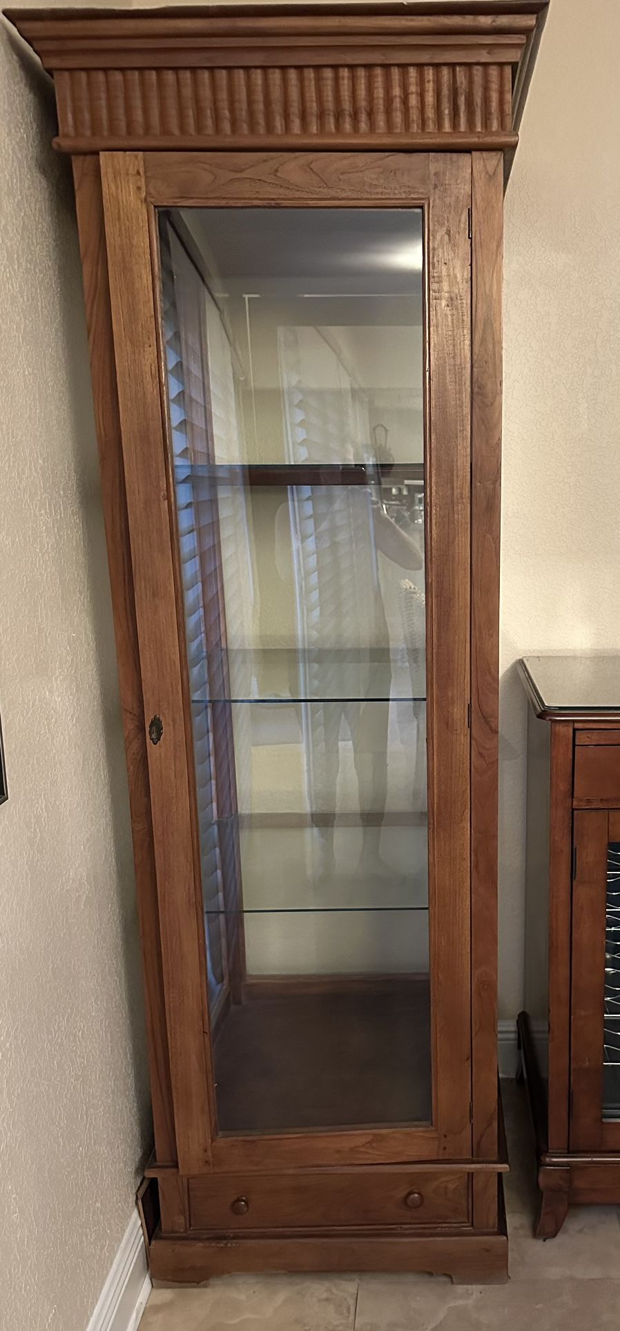 Boho Chic Teak And Glass Cabinets 