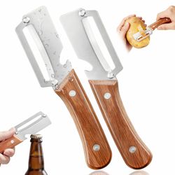 2-pack of Left & Right Hand Vegetable Peeler Set with Bottle Opener, Thickened Stainless Steel Wide Blade for Smooth Peeling, Wooden Handle Kitchen Pe