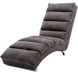 Chaise Lounge Indoor Chair, Upholstered Indoor Sleeper Chair,Modern Long Lounger for Office or Living Room (Dark Gray)