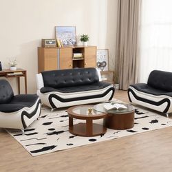 Modern Style Leather Three Piece Couch Set