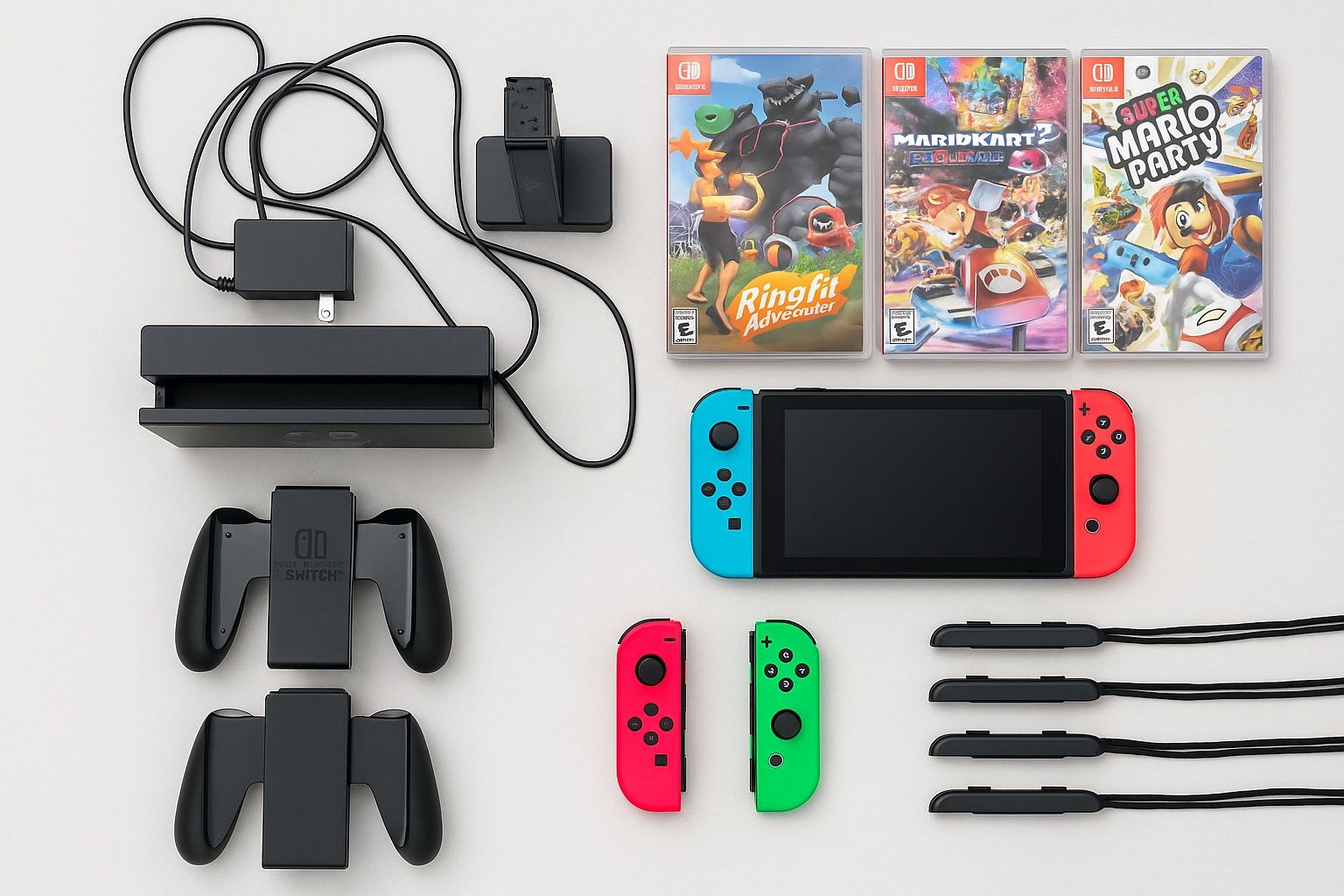 Nintendo Switch Bundle – Excellent Condition – 4 Joy-Cons + 3 Games + Accessories