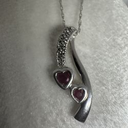 10K White Gold Pink Sapphire & Diamond Pendant Necklace 16" Chain Genuine Gemst