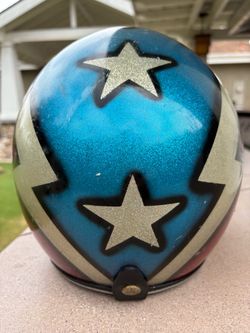 Vintage 70s Thunderbolt Helmet Metallic Stars Stripe Evel Knievel Style USA
