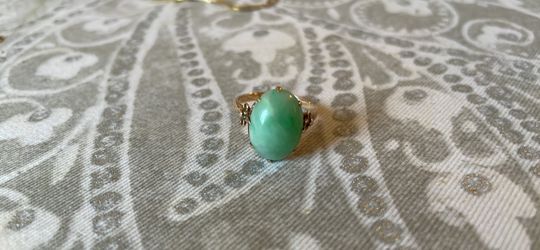 14k Gold Vintage Jadeite Cabochon Ring
