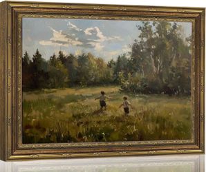 Two pieces Impressionist Seascape Canvas Print, Gold Frame Decor