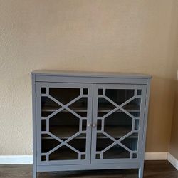 Gray Storage Buffet Cabinet Glass Door Sideboard Console Table Server