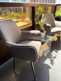 Balcony Lounge Set | Velvet Chairs + Acrylic Lucite Table + Palm Plant