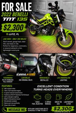 2022 Benelli TNT 135cc 390 Miles