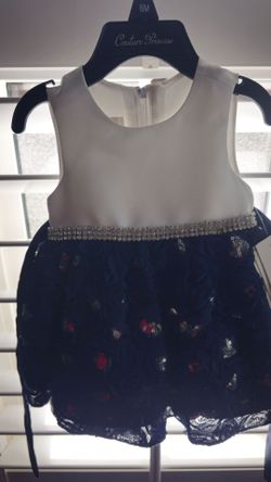 Couture Princess Baby Girl Navy Blue and White Formal Dress 2 Pc Outfit Size 6M