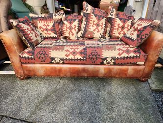 Southwestern Style Leather Couch With Hideaway Bed