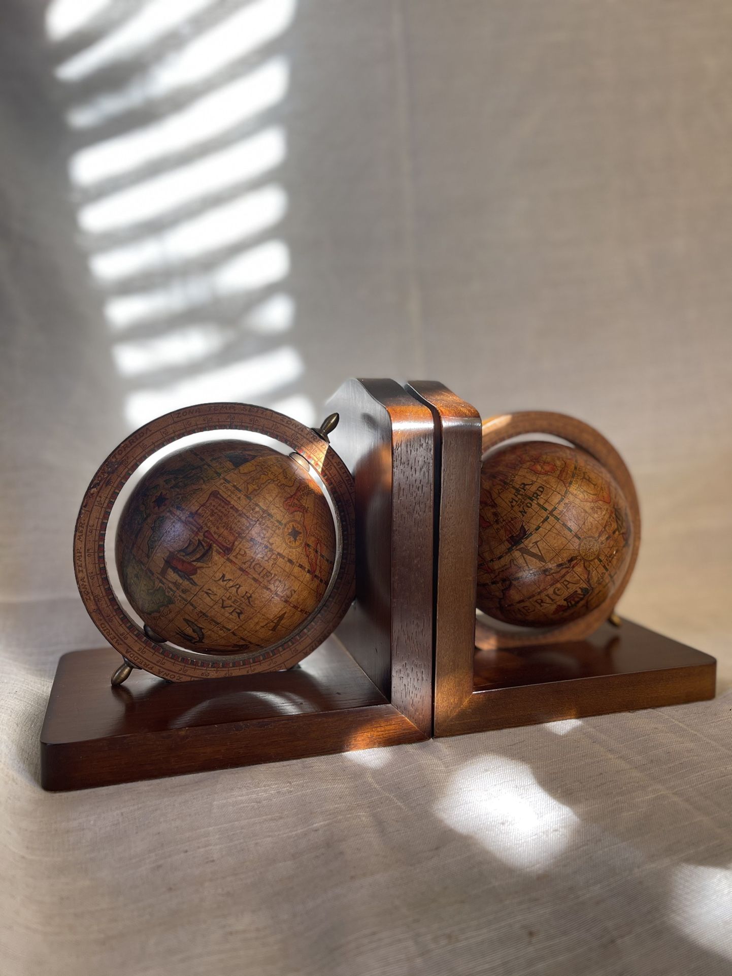 Vintage Wood Globe Bookends