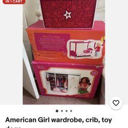American Girl wardrobe, crib, toy, dogs toys