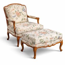 Drexel Heritage Collection French Louis XV Style Armchair and Ottoman