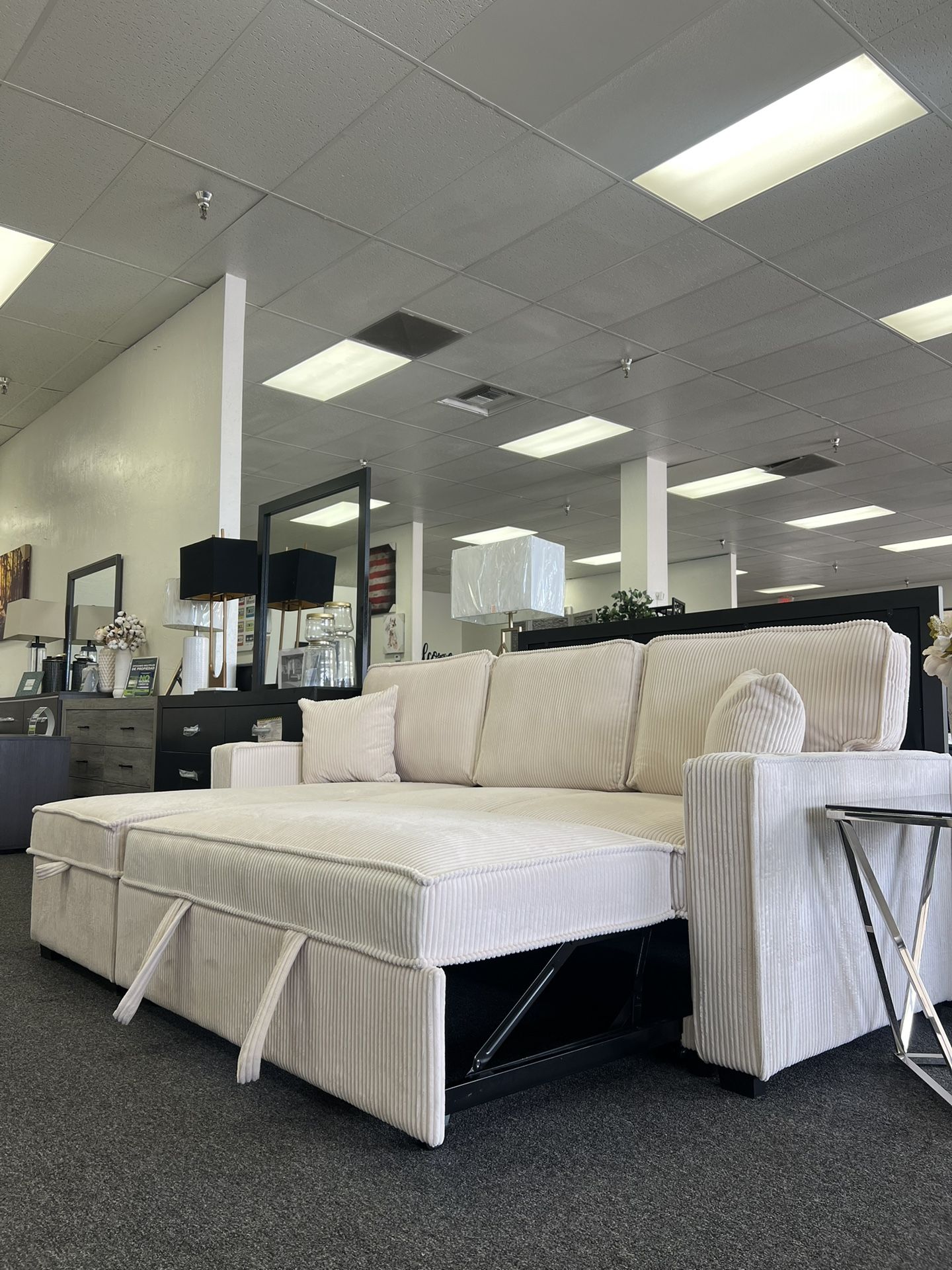 Ivory Sleeper Sofa With Storage Reversible Chaise ✅ Financing Available - Bad or No Credit Accepted ✅