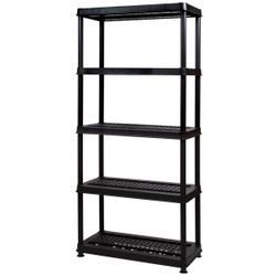 Greenmade Plastic 5 Tier Utility Storage Shelf Unit System for Garages, Sheds, Basements, or Greenhouses, Max 150 Pounds per Shelf, Black