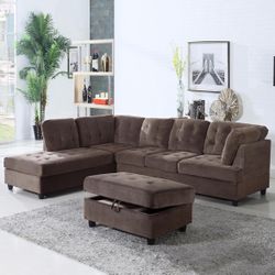 Brand New Brown Sectional Sofa Set And Ottoman
