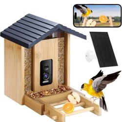 Bird Feeder, 5MP Solar-Powered Smart Bird Feeder with Camera, AI Identifies Birds 10000+, 2.4GHz, Color Night Vision, Instant Notification, Easy to Us
