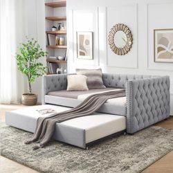 Full Daybed with Drawers Upholstered Tufted Sofa Bed