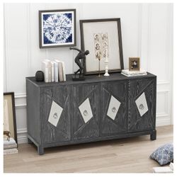 60" Retro Sideboad Buffet Cabinet, Console Table Display Cabinet with Carved Effect Decoration Doors Buffet Storage Cabinet Coffee Bar Cabinet Entrywa