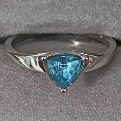Anillo Stainless Size 7 Piedra Agua Marina Joyas Antiguas 
