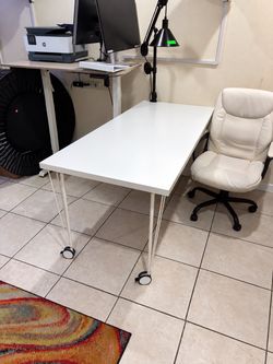 White Rolling Table with Hairpin Legs