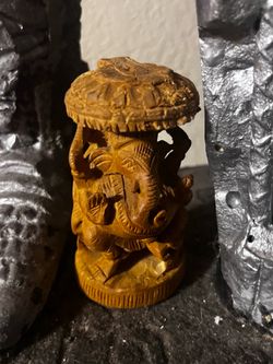 Vintage Hand Carved Sandal Wood Elephant-Headed Hindu God Lord Ganesha Figurine