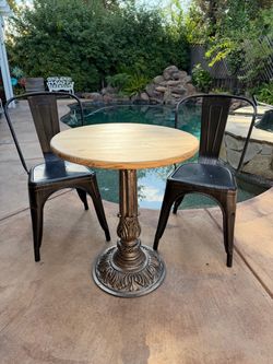 Bistro Table with Two Metal Chairs