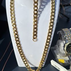 Stainless Steel Necklace & Bracelet Set with football Pendent 