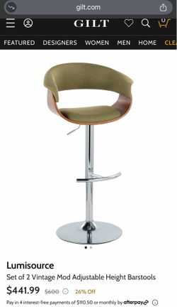 Set of 2 Vintage Mod Adjustable Height Barstools green: adjustable, footrest, polyester