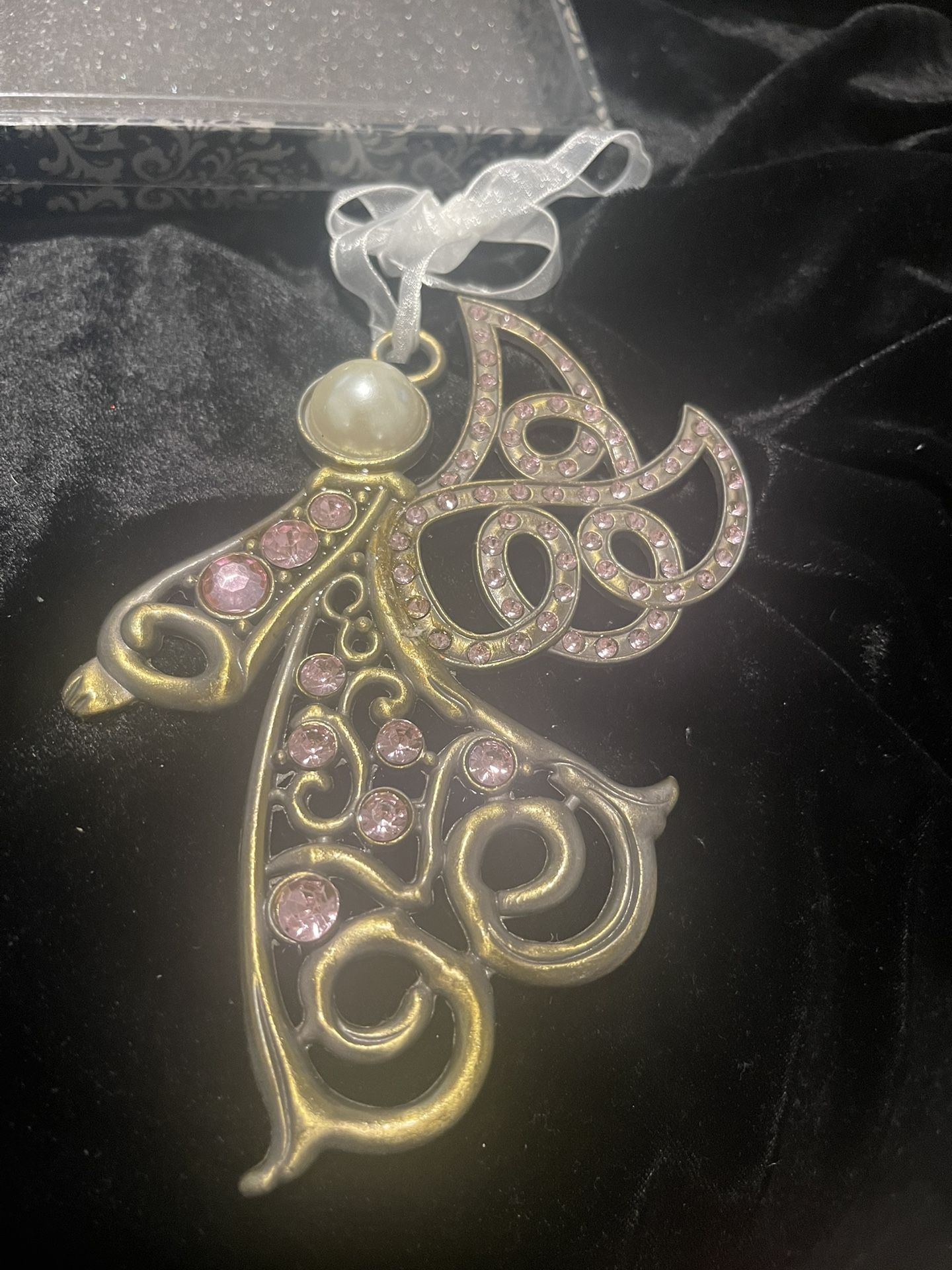 Metal Angel Ornament With Faux Pearl And Rhinestones Ornament