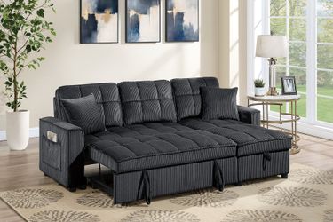 2pcs Sectional Sofa w/storage chaise, pulloutbed & side pocket