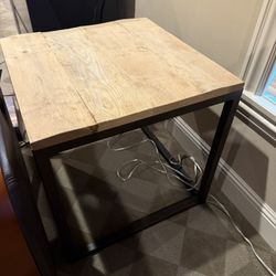 Palecek Reclaimed Wood Side Table 24x24x23 Modern Rustic Iron Base Accent Table