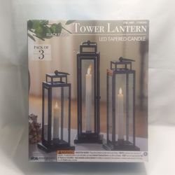 Evergreen LED Tapered Candle Tower Lantern 3-Pack