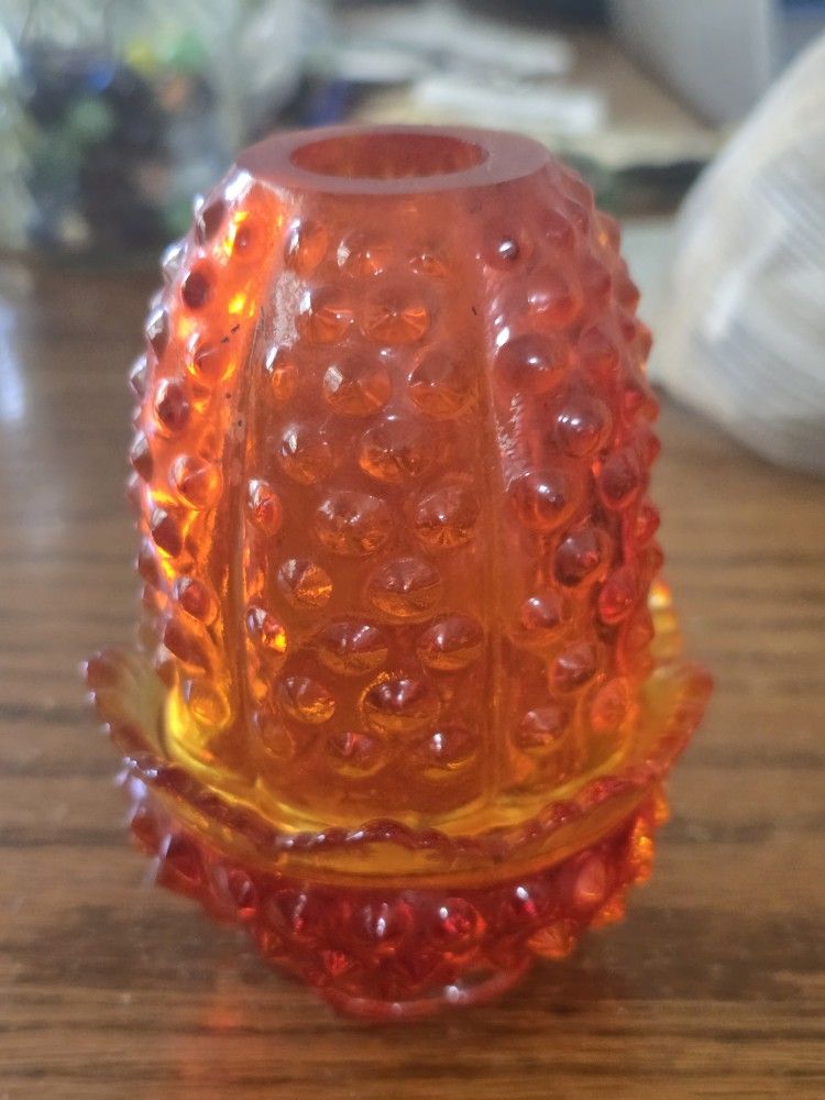 Vintage Miniture Hobnail Amberini Ferry Lamp Candle Holder