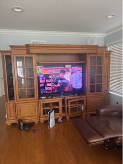 Tv entertainment center solid oak wood