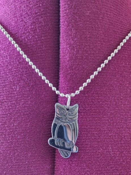 Hematite Owl Pendant On Silvertone Chain