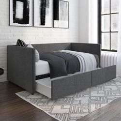 Daybed with Storage, Gray Linen Twin Size