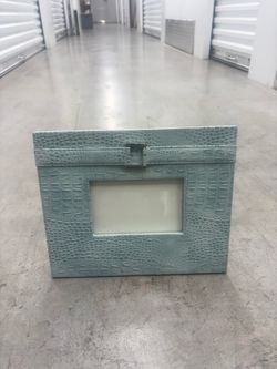 Teal Croc-Embossed Photo Frame Box With Buckle Accent