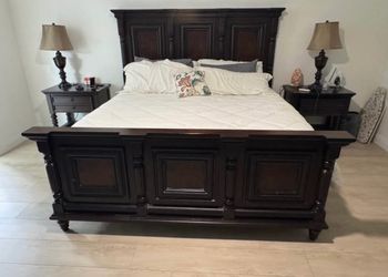 Dark Wood Cal King Bed Frame with Nightstands