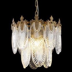 Gold Glass Chandelier, 2-Tier Luxury Round Crystal Chandeliers , 13.77 inch 3-Lights Tiered Blown