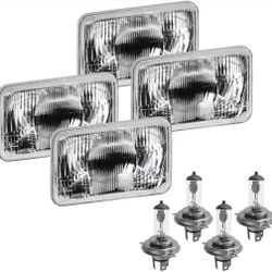 Parts N Go 4x6 Rectangular Plain Conversion Headlights Halogen H4 Bulb Set - H4656, H4651