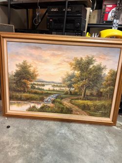 Original Signed C. Freeman Oil Painting – Scenic Landscape – 41” × 29”