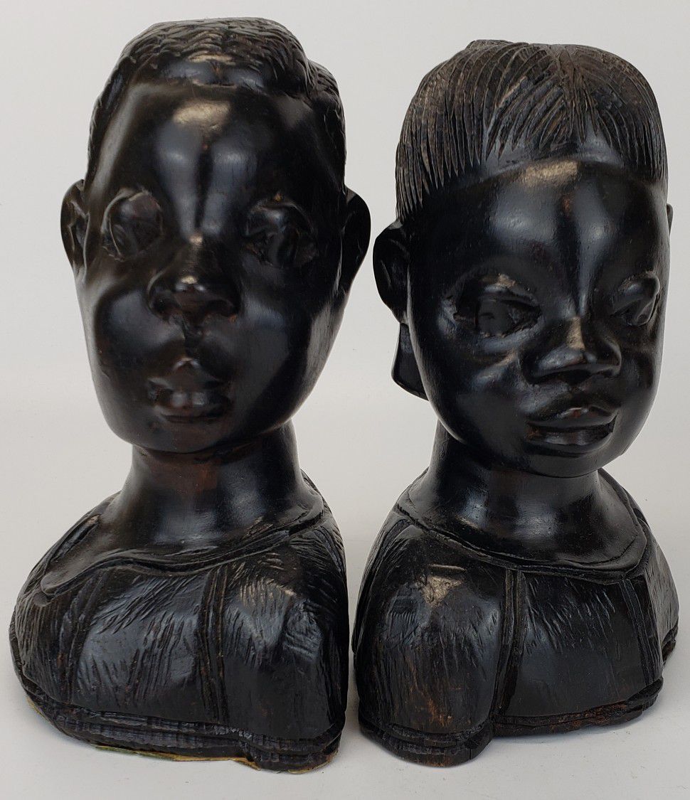 Hand Carved African Man & Woman Busts/Bookends/Statues