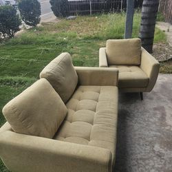 Pastel Yellow Loveseat & Single Sofa