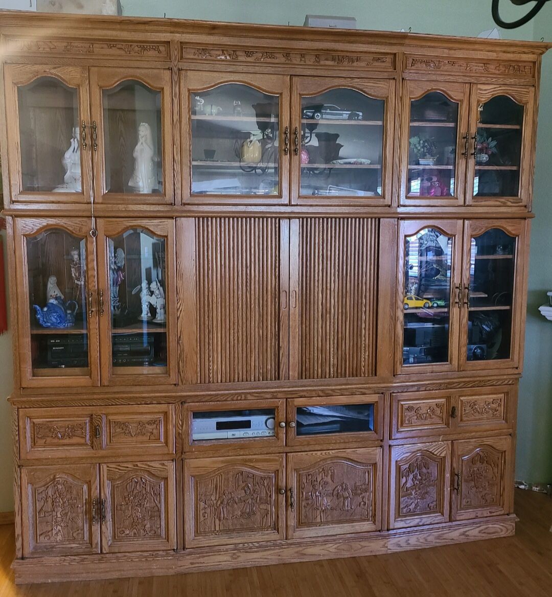 Antique Solid Oak Entertainment Center