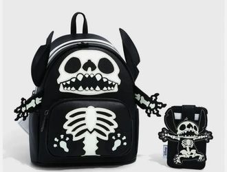 SDCC 2022 Loungefly Lilo Stitch Skeleton Mini Backpack & Cardholder Glow In  Dark