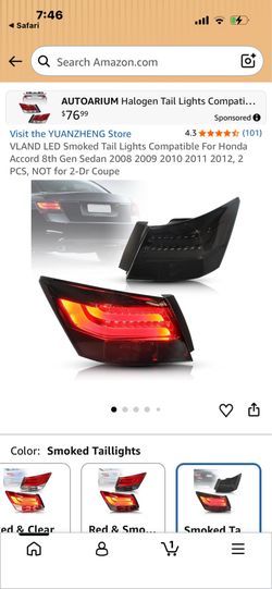 Custom taillights for 2008 2009 2010 2011 2012 Honda accord