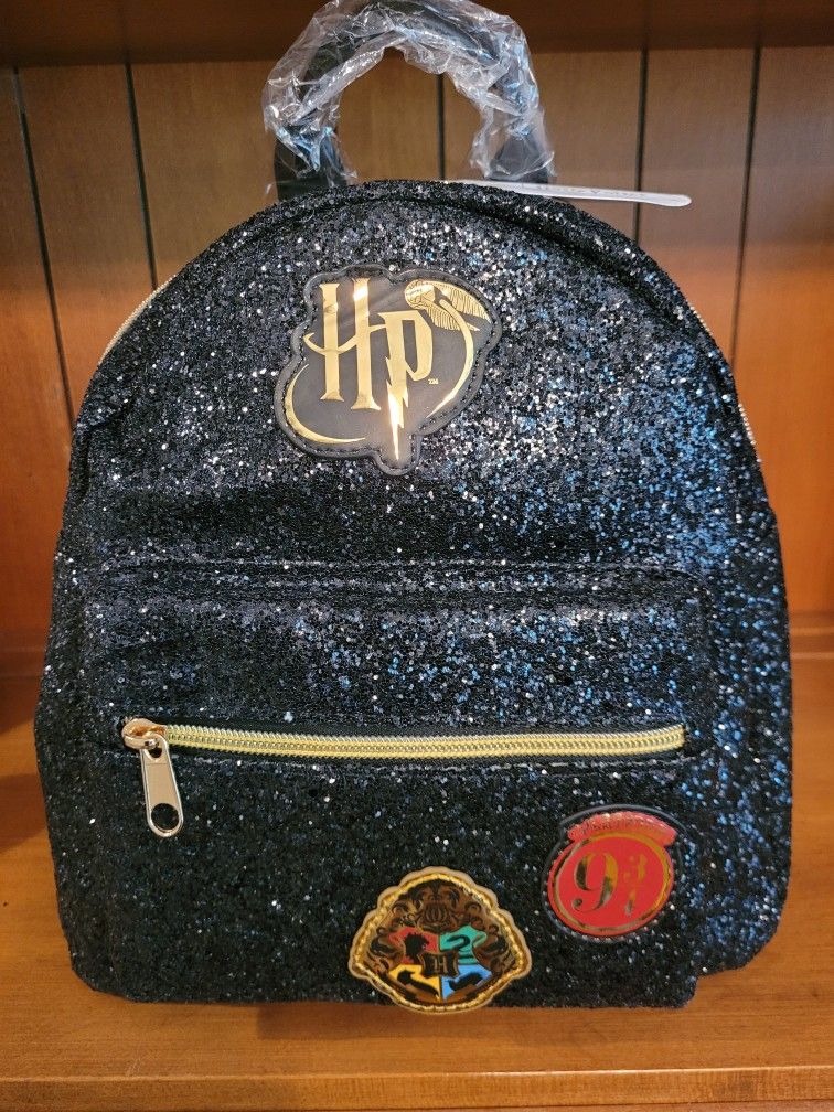 NEW Harry Potter  Backpack Bag Purse Black Glitter Wizarding World Patches
