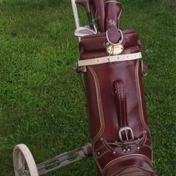 Vintage Golf  HOT-Z Leather Golf Club Bag with Wheel Cart